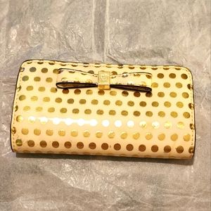 Anne Klein Cream and Gold Dot Wallet 6.5" X 4.25"
